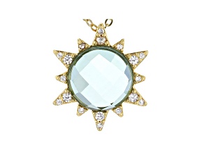 Blue Quartz Doublet And White Cubic Zirconia 18K Yellow Gold Over Silver Pendant With Chain 0.26ctw