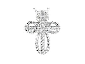 White Cubic Zirconia Rhodium Over Sterling Silver Cross Pendant With Chain 0.21ctw