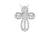 White Cubic Zirconia Rhodium Over Sterling Silver Cross Pendant With Chain 0.21ctw