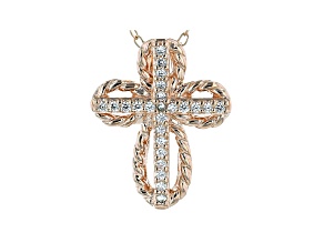White Cubic Zirconia 18K Rose Gold Over Sterling Silver Cross Pendant With Chain 0.21ctw