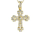 White Cubic Zirconia 18K Yellow Gold Over Sterling Silver Cross Pendant With Chain 1.16ctw