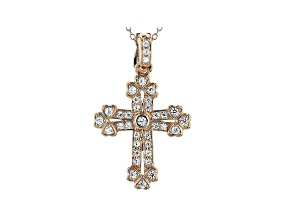 White Cubic Zirconia 18K Rose Gold Over Sterling Silver Cross Pendant With Chain 1.16ctw