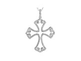 White Cubic Zirconia Rhodium Over Sterling Silver Cross Pendant With Chain 1.17ctw