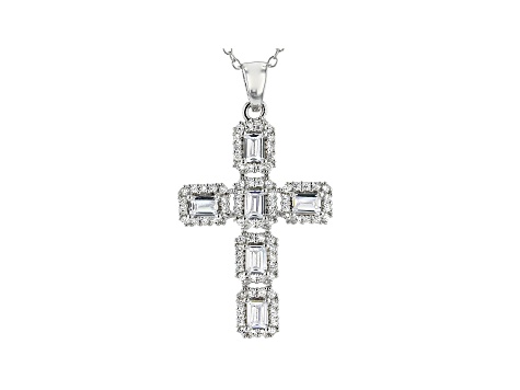White Cubic Zirconia Rhodium Over Sterling Silver Cross Pendant With Chain 2.10ctw