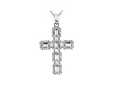 White Cubic Zirconia Rhodium Over Sterling Silver Cross Pendant With Chain 2.10ctw