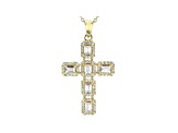 White Cubic Zirconia 18K Yellow Gold Over Sterling Silver Cross Pendant With Chain 2.10ctw