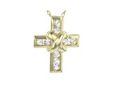 White Cubic Zirconia 18K Yellow Gold Over Sterling Silver Cross Pendant With Chain 0.52ctw