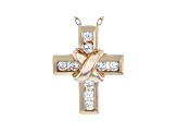 White Cubic Zirconia 18K Rose Gold Over Sterling Silver Cross Pendant With Chain 0.52ctw