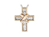 White Cubic Zirconia 18K Rose Gold Over Sterling Silver Cross Pendant With Chain 0.52ctw