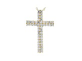 White Cubic Zirconia 18K Yellow Gold Over Sterling Silver Cross Pendant With Chain 1.98ctw