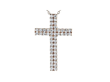 Picture of White Cubic Zirconia 18K Rose Gold Over Sterling Silver Cross Pendant With Chain 1.98ctw
