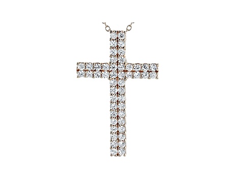 White Cubic Zirconia 18K Rose Gold Over Sterling Silver Cross Pendant With Chain 1.98ctw