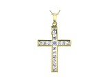 White Cubic Zirconia 18K Yellow Gold Over Sterling Silver Cross Pendant With Chain 1.45ctw