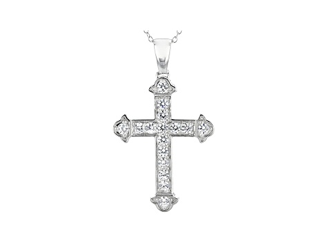 White Cubic Zirconia Rhodium Over Sterling Silver Cross Pendant With Chain 1.72ctw