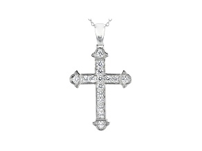 White Cubic Zirconia Rhodium Over Sterling Silver Cross Pendant With Chain 1.72ctw