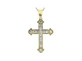 White Cubic Zirconia 18K Yellow Gold Over Sterling Silver Cross Pendant With Chain 1.72ctw