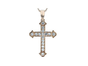 White Cubic Zirconia 18K Rose Gold Over Sterling Silver Cross Pendant With Chain 1.72ctw
