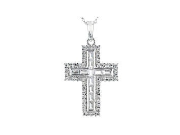 Picture of White Cubic Zirconia Rhodium Over Sterling Silver Cross Pendant With Chain 2.09ctw