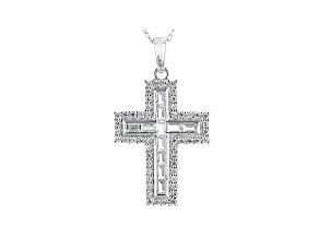 White Cubic Zirconia Rhodium Over Sterling Silver Cross Pendant With Chain 2.09ctw
