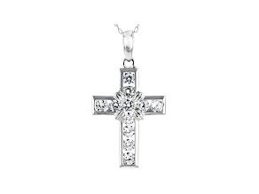 White Cubic Zirconia Rhodium Over Sterling Silver Cross Pendant With Chain 1.93ctw