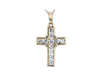 Picture of White Cubic Zirconia 18K Rose Gold Over Sterling Silver Cross Pendant With Chain 1.93ctw