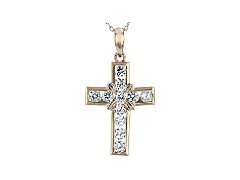 White Cubic Zirconia 18K Rose Gold Over Sterling Silver Cross Pendant With Chain 1.93ctw