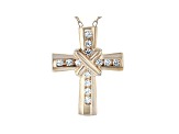 White Cubic Zirconia 18K Rose Gold Over Sterling Silver Cross Pendant With Chain 0.35ctw