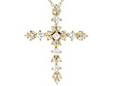 White Cubic Zirconia 18K Yellow Gold Over Sterling Silver Cross Pendant With Chain 1.42ctw