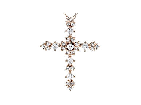 White Cubic Zirconia 18K Rose Gold Over Sterling Silver Cross Pendant With Chain 1.42ctw