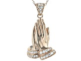 White Cubic Zirconia 18K Rose Gold Over Sterling Silver Praying Hands Pendant With Chain 0.49ctw