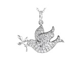 White Cubic Zirconia Rhodium Over Sterling Silver Dove Pendant With Chain 1.24ctw