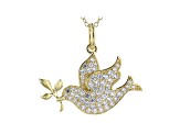 White Cubic Zirconia 18K Yellow Gold Over Sterling Silver Dove Pendant With Chain 1.24ctw