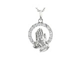 White Cubic Zirconia Rhodium Over Sterling Silver Praying Hands Pendant With Chain 0.99ctw
