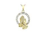 White Cubic Zirconia 18K Yellow Gold Over Sterling Silver Praying Hands Pendant With Chain 0.99ctw