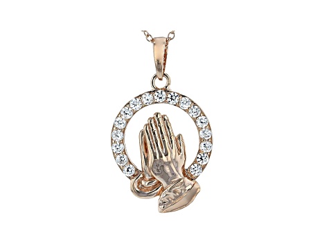 Sterling Silver Polished Synthetic CZ Cut Out Hands Pendant 