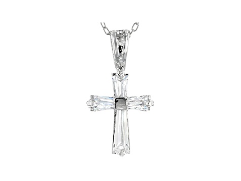 White Cubic Zirconia Rhodium Over Sterling Silver Cross Pendant With Chain 0.77ctw