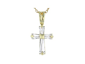 White Cubic Zirconia 18K Yellow Gold Over Sterling Silver Cross Pendant With Chain 0.77ctw