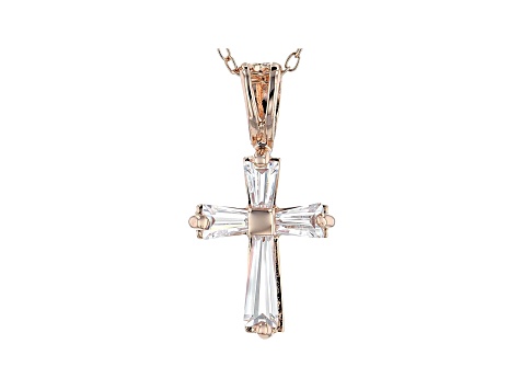 White Cubic Zirconia 18K Rose Gold Over Sterling Silver Cross Pendant With Chain 0.77ctw