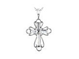 White Cubic Zirconia Rhodium Over Sterling Silver Cross Pendant With Chain 0.88ctw