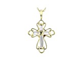 White Cubic Zirconia 18K Yellow Gold Over Sterling Silver Cross Pendant With Chain 0.88ctw