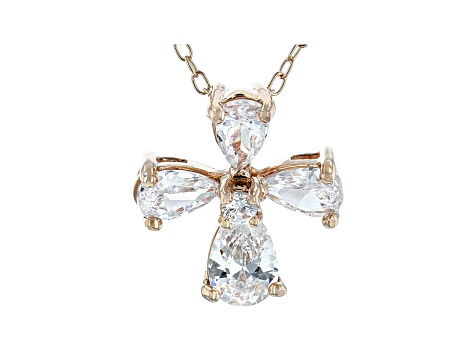 White Cubic Zirconia 18K Rose Gold Over Sterling Silver Cross Pendant With Chain 1.59ctw