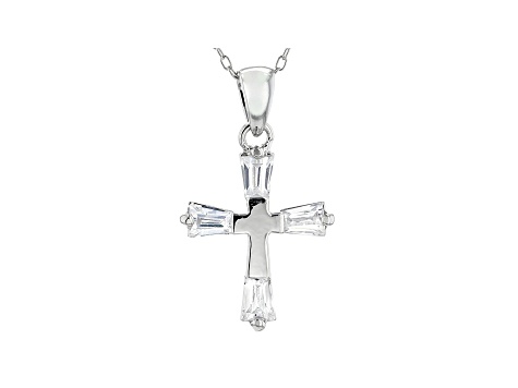 White Cubic Zirconia Rhodium Over Sterling Silver Cross Pendant With Chain 0.97ctw