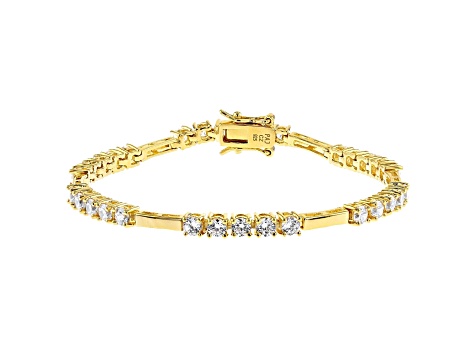 White Cubic Zirconia 18K Yellow Gold Over Sterling Silver Tennis Bracelet 5.26ctw