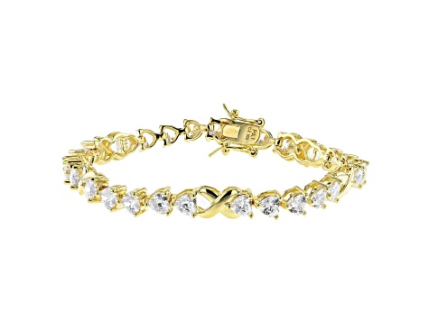 White Cubic Zirconia 18K Yellow Gold Over Sterling Silver Heart Tennis Bracelet 10.58ctw
