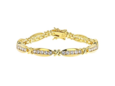 White Cubic Zirconia 18K Yellow Gold Over Sterling Silver Tennis Bracelet 4.86ctw