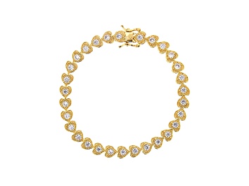 Picture of White Cubic Zirconia 18K Yellow Gold Over Sterling Silver Heart Tennis Bracelet 5.26ctw