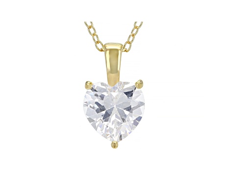 White Cubic Zirconia 18K Yellow Gold Over Sterling Silver Heart Pendant With Chain 2.85ctw