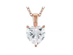 White Cubic Zirconia 18K Rose Gold Over Sterling Silver Heart Pendant With Chain 2.85ctw