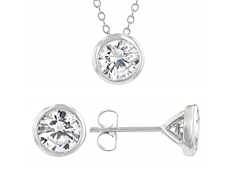 White Cubic Zirconia Rhodium Over Sterling Silver Pendant And Earrings 4.86ctw
