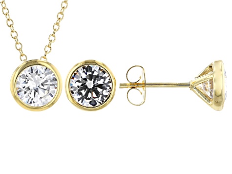 White Cubic Zirconia 18K Yellow Gold Over Sterling Silver Pendant And Earrings 4.86ctw